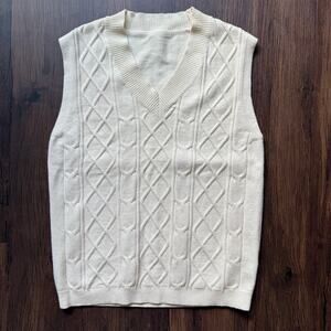 Ivory Cable Knit Sweater Vest Preppy Collegiate Style Size Medium